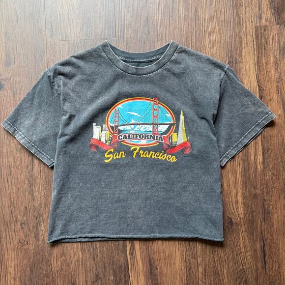 John Galt San Francisco California Cropped Graphic Tee Black Size S - Picture 1 of 5